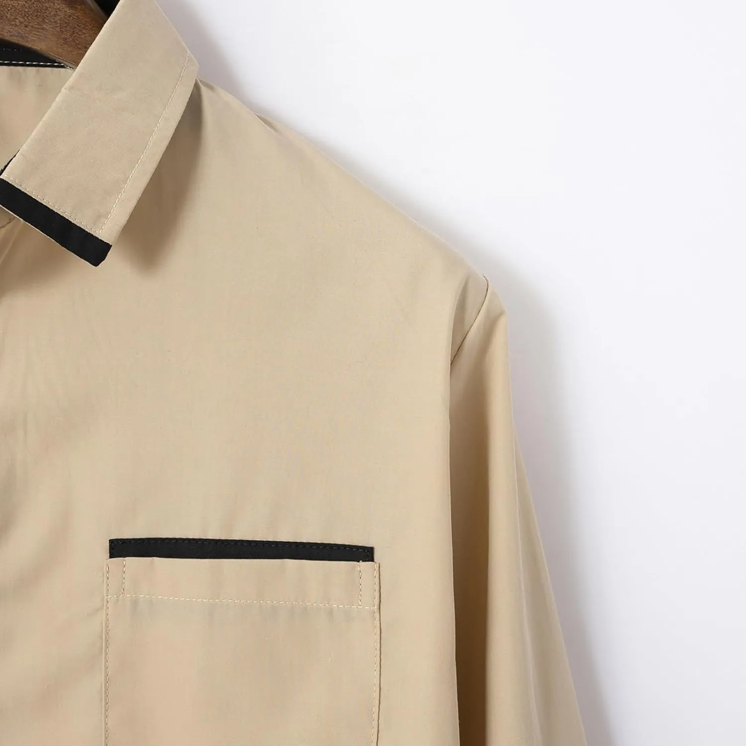 Casual Long Sleeve Stretch Dress Shirt for Men Wrinkle-Free Regular Fit Button Down Shirts Contrast Inner Collar Business Top
