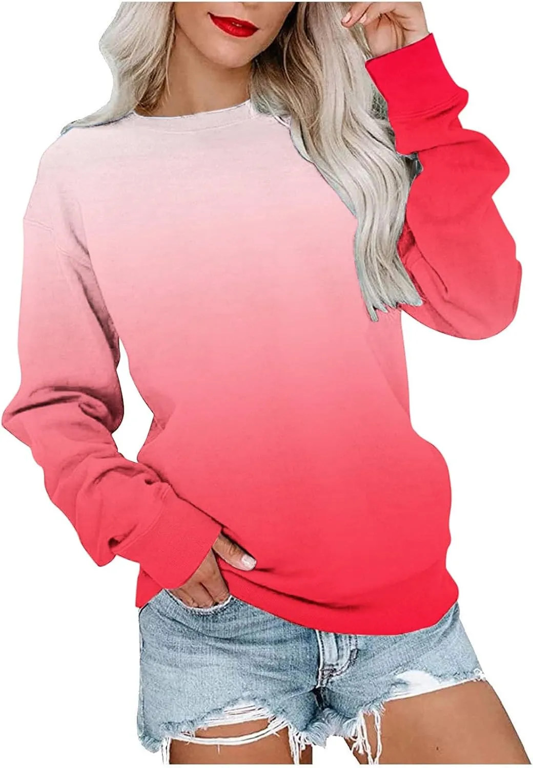 Ceboyel Long Sleeve Shirts for Women Crewneck Sweatshirt Pullover Casual Long Sleeve Tops Trendy Loose Fit Fall Clothing 2023
