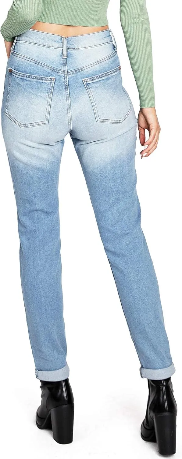 Celebrity Pink Women's Juniors High Waisted Distressed Mom Jeans