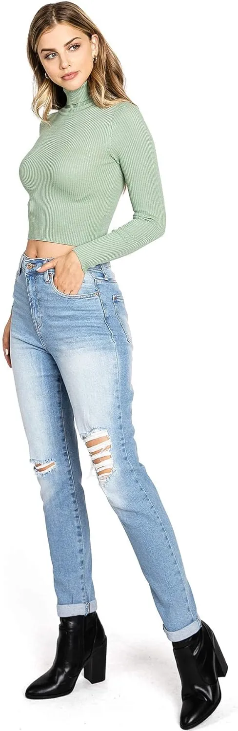 Celebrity Pink Women's Juniors High Waisted Distressed Mom Jeans