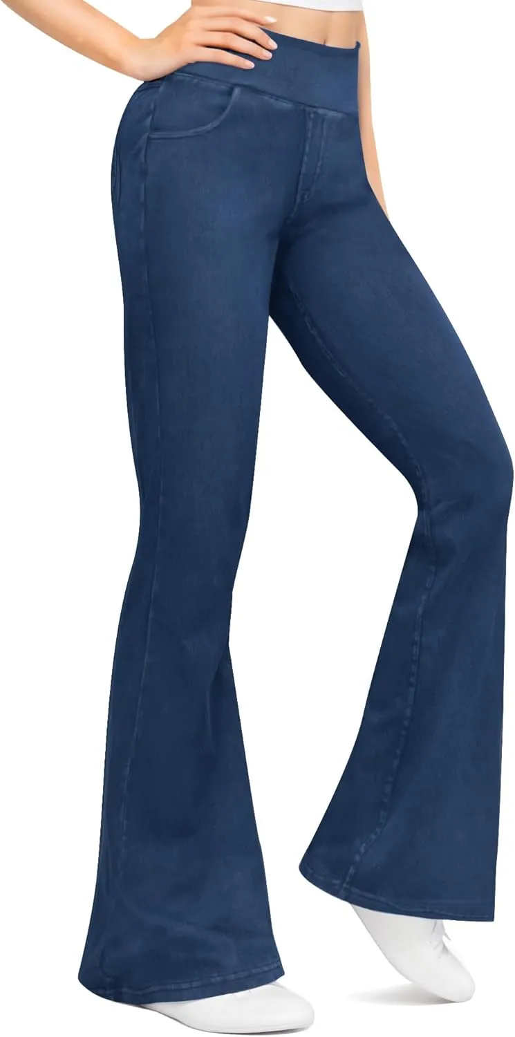 CLOZOZ Flared Jeans for Women High Waisted Stretchy Pull On Bell Bottom Flare Leggings with Pockets