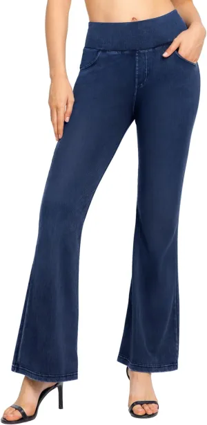 CLOZOZ Flared Jeans for Women High Waisted Stretchy Pull On Bell Bottom Flare Leggings with Pockets