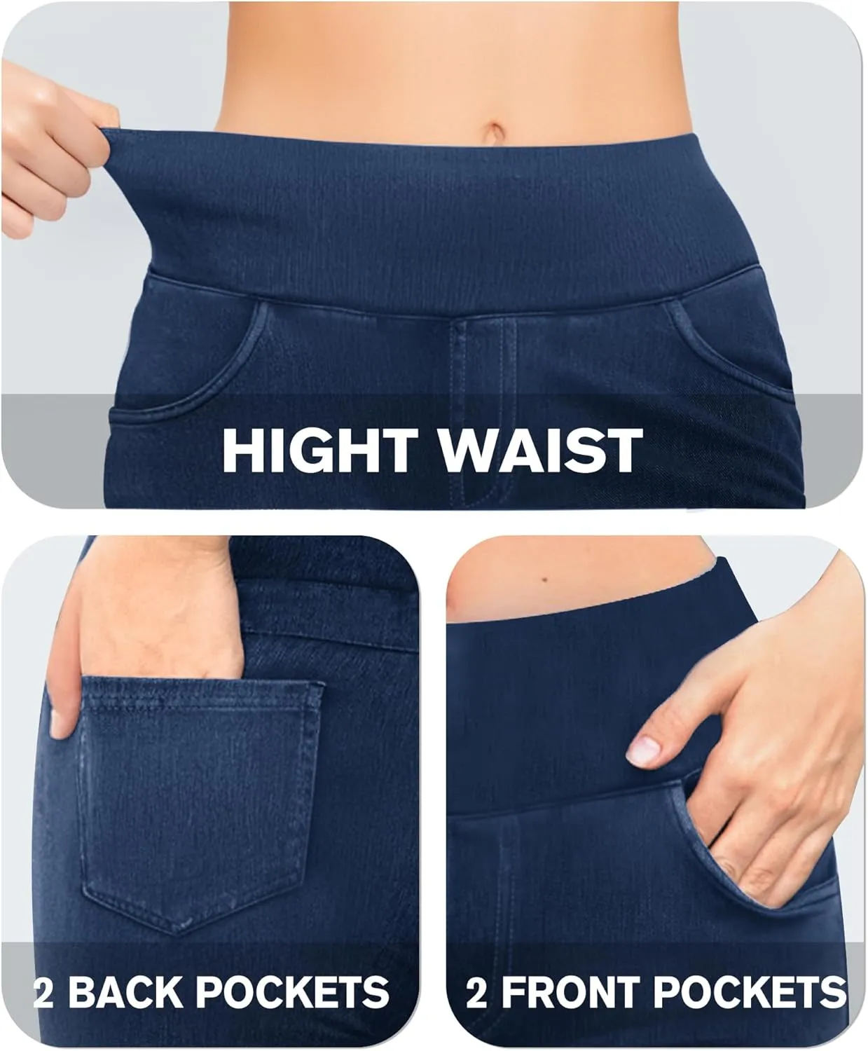 CLOZOZ Flared Jeans for Women High Waisted Stretchy Pull On Bell Bottom Flare Leggings with Pockets