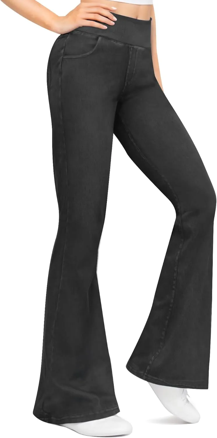 CLOZOZ Flared Jeans for Women High Waisted Stretchy Pull On Bell Bottom Flare Leggings with Pockets