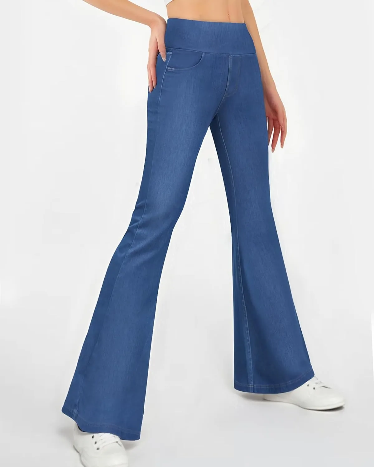 CLOZOZ Flared Jeans for Women High Waisted Stretchy Pull On Bell Bottom Flare Leggings with Pockets