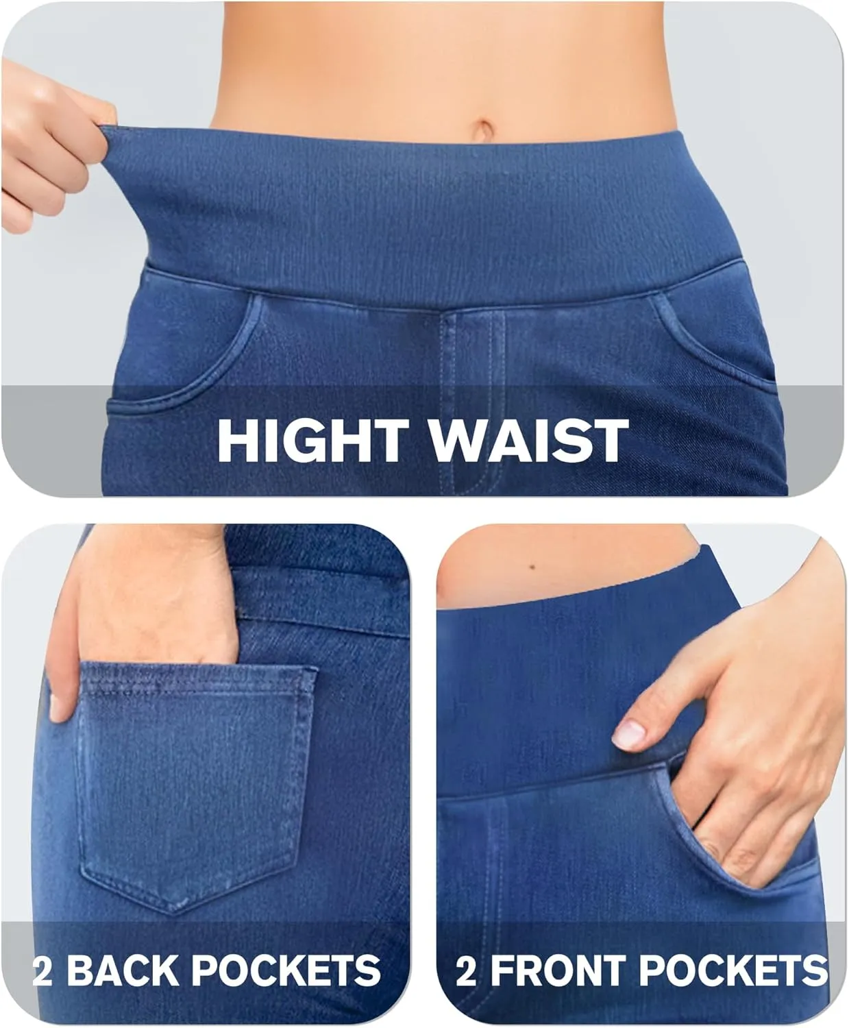 CLOZOZ Flared Jeans for Women High Waisted Stretchy Pull On Bell Bottom Flare Leggings with Pockets