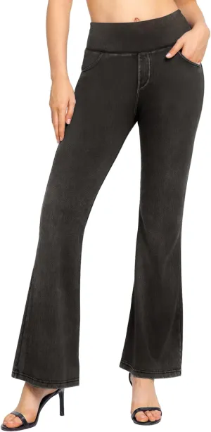 CLOZOZ Flared Jeans for Women High Waisted Stretchy Pull On Bell Bottom Flare Leggings with Pockets