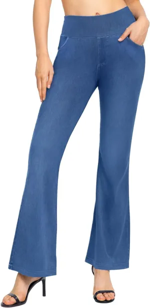 CLOZOZ Flared Jeans for Women High Waisted Stretchy Pull On Bell Bottom Flare Leggings with Pockets