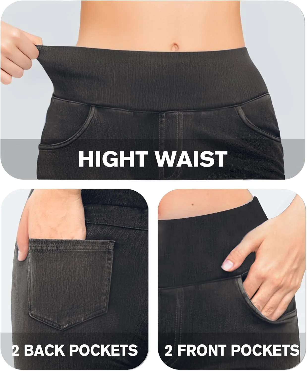 CLOZOZ Flared Jeans for Women High Waisted Stretchy Pull On Bell Bottom Flare Leggings with Pockets