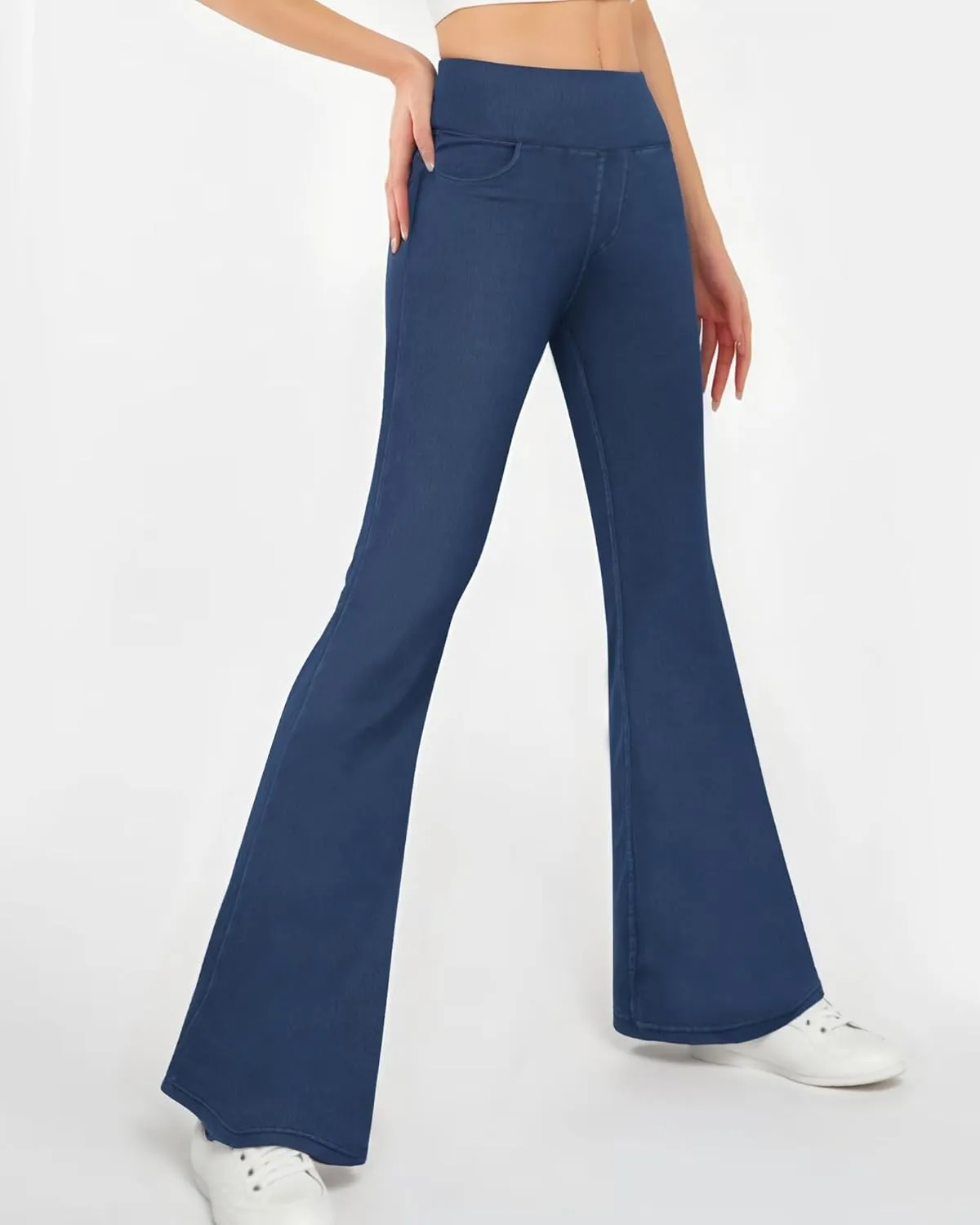 CLOZOZ Flared Jeans for Women High Waisted Stretchy Pull On Bell Bottom Flare Leggings with Pockets