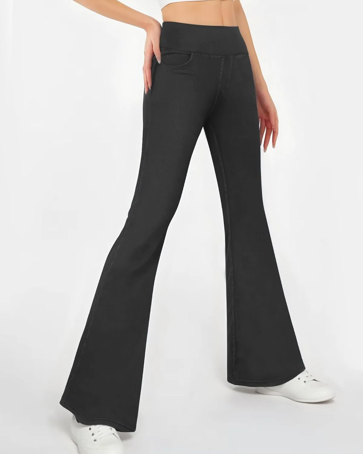 CLOZOZ Flared Jeans for Women High Waisted Stretchy Pull On Bell Bottom Flare Leggings with Pockets