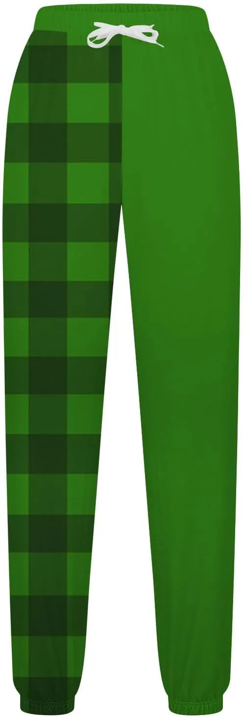 Cotton Plaid Patchwork Sweatpants for Women High Waisted Joggers Lounge Pants for Yoga Running Gym Casual Wear