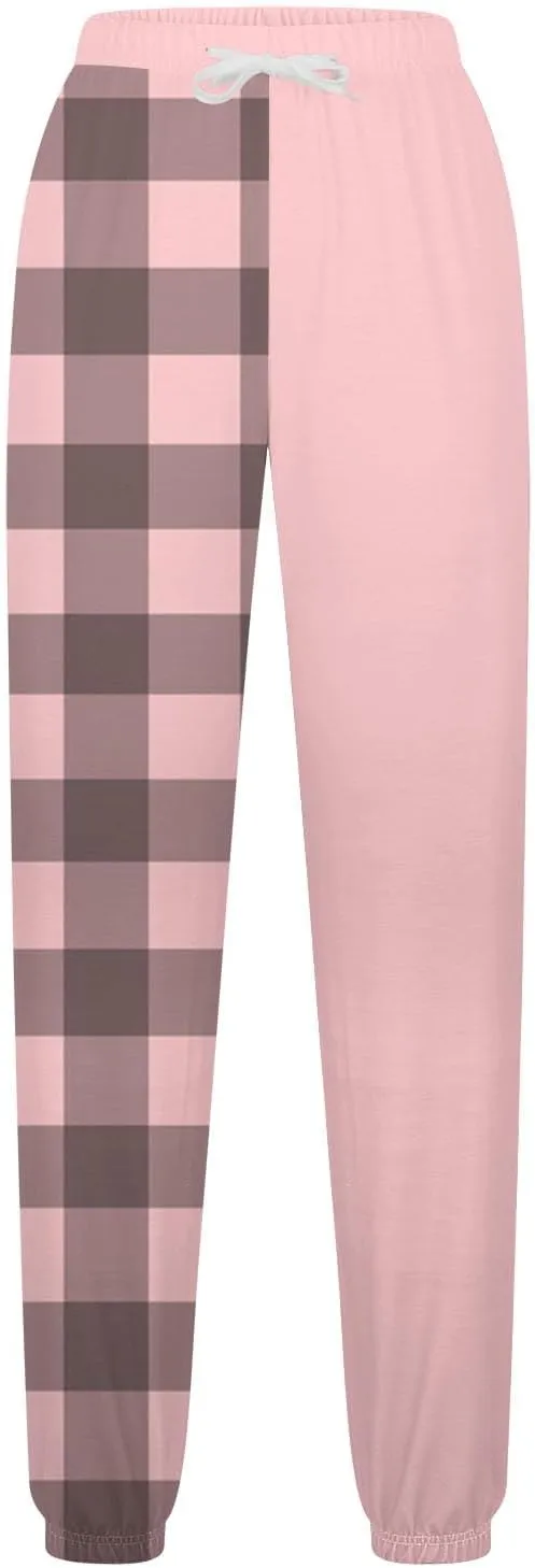 Cotton Plaid Patchwork Sweatpants for Women High Waisted Joggers Lounge Pants for Yoga Running Gym Casual Wear