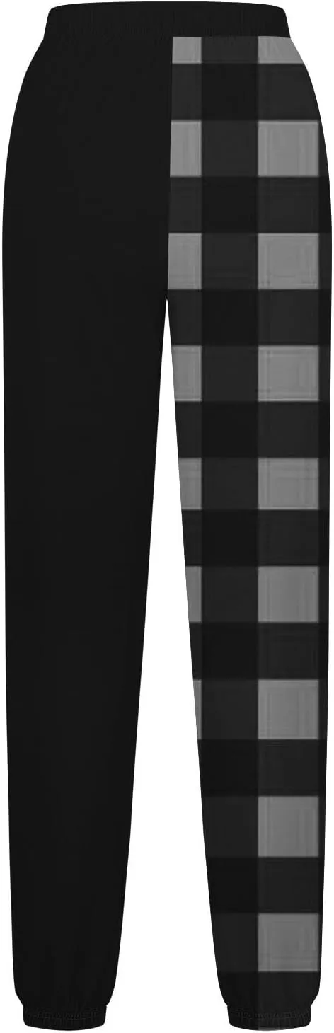 Cotton Plaid Patchwork Sweatpants for Women High Waisted Joggers Lounge Pants for Yoga Running Gym Casual Wear