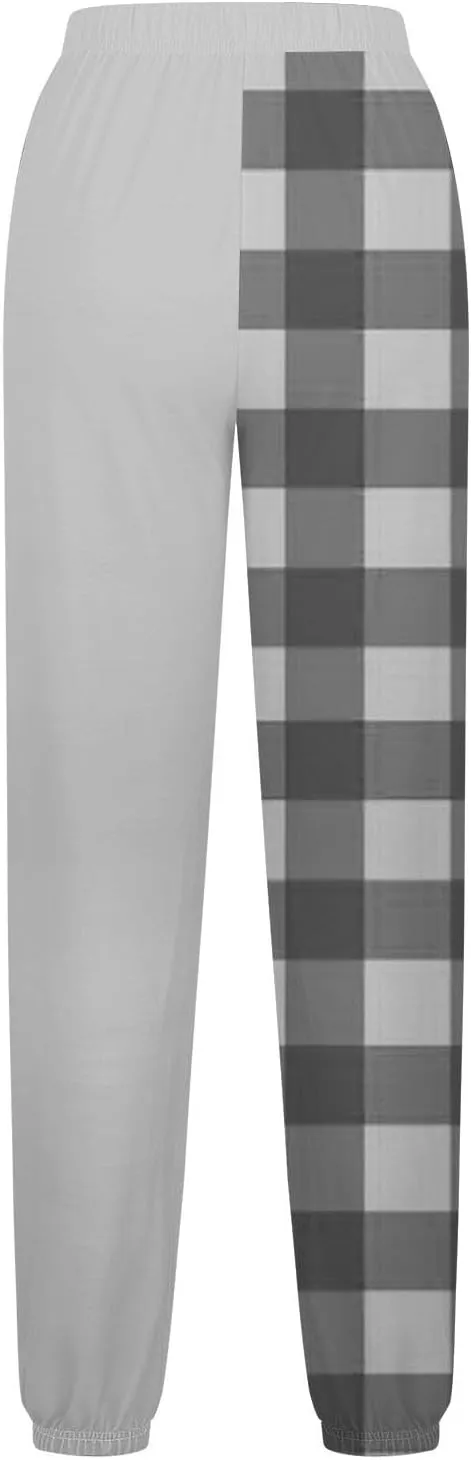 Cotton Plaid Patchwork Sweatpants for Women High Waisted Joggers Lounge Pants for Yoga Running Gym Casual Wear