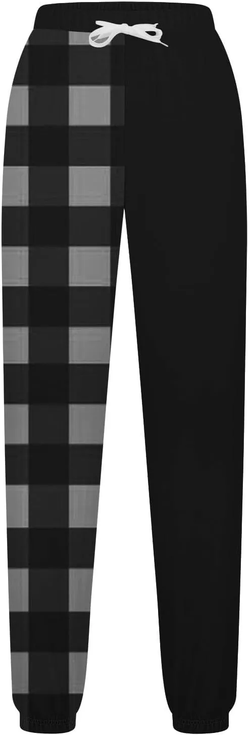Cotton Plaid Patchwork Sweatpants for Women High Waisted Joggers Lounge Pants for Yoga Running Gym Casual Wear