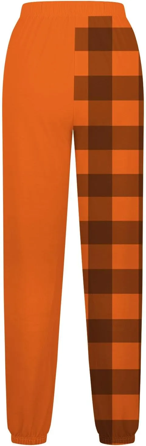Cotton Plaid Patchwork Sweatpants for Women High Waisted Joggers Lounge Pants for Yoga Running Gym Casual Wear