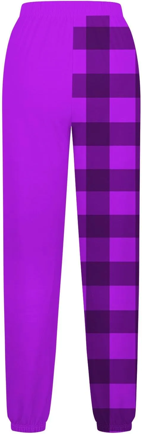 Cotton Plaid Patchwork Sweatpants for Women High Waisted Joggers Lounge Pants for Yoga Running Gym Casual Wear