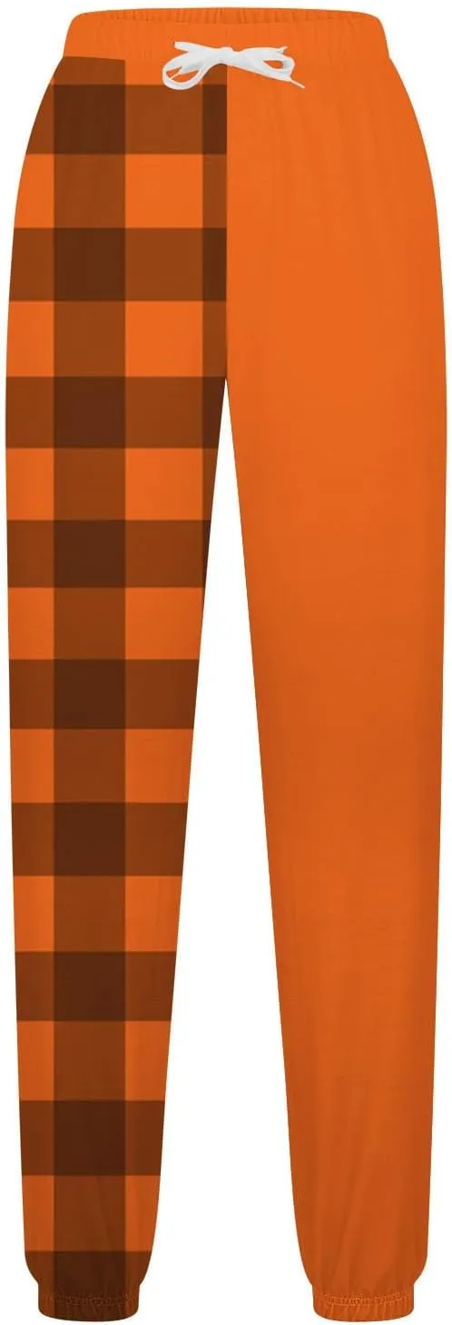 Cotton Plaid Patchwork Sweatpants for Women High Waisted Joggers Lounge Pants for Yoga Running Gym Casual Wear