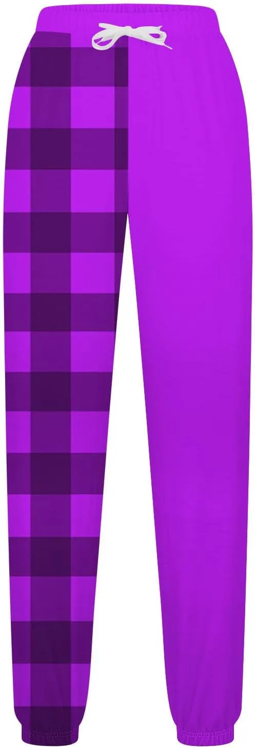 Cotton Plaid Patchwork Sweatpants for Women High Waisted Joggers Lounge Pants for Yoga Running Gym Casual Wear