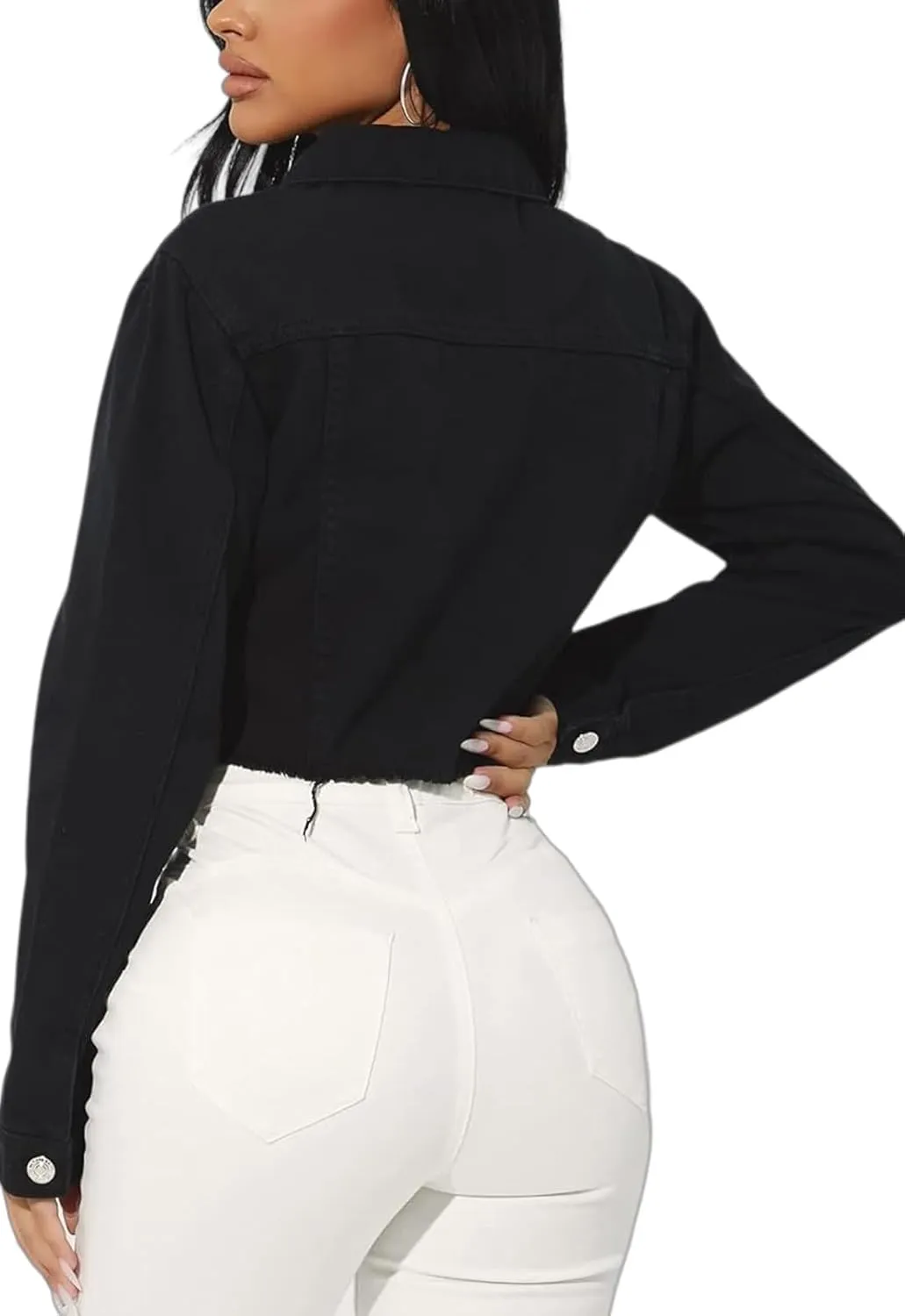 Cropped Jean Jacket for Women Long Sleeve Classic Casual Crop Top Denim Jackets Coat