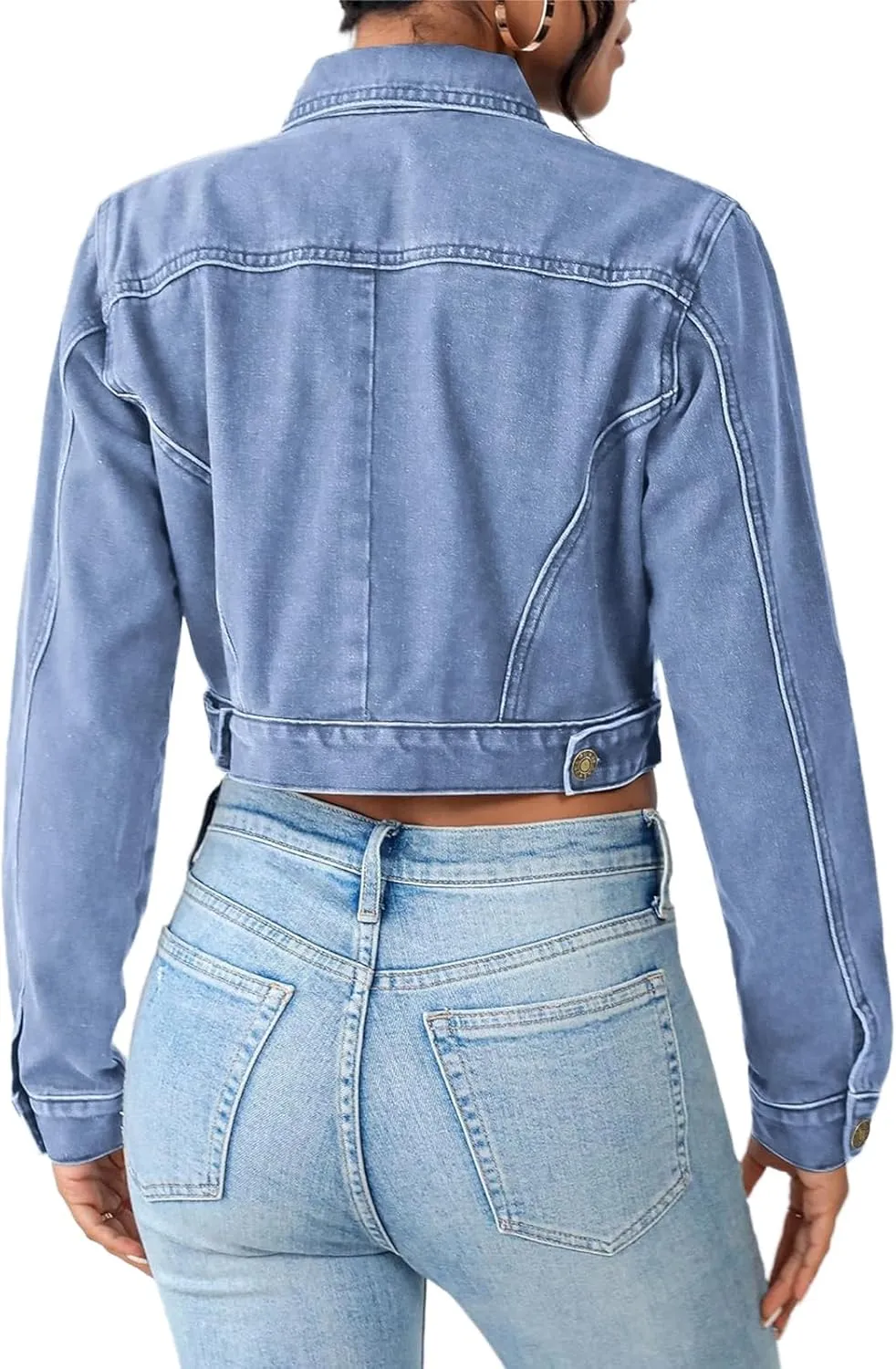 Cropped Jean Jacket for Women Long Sleeve Classic Casual Crop Top Denim Jackets Coat