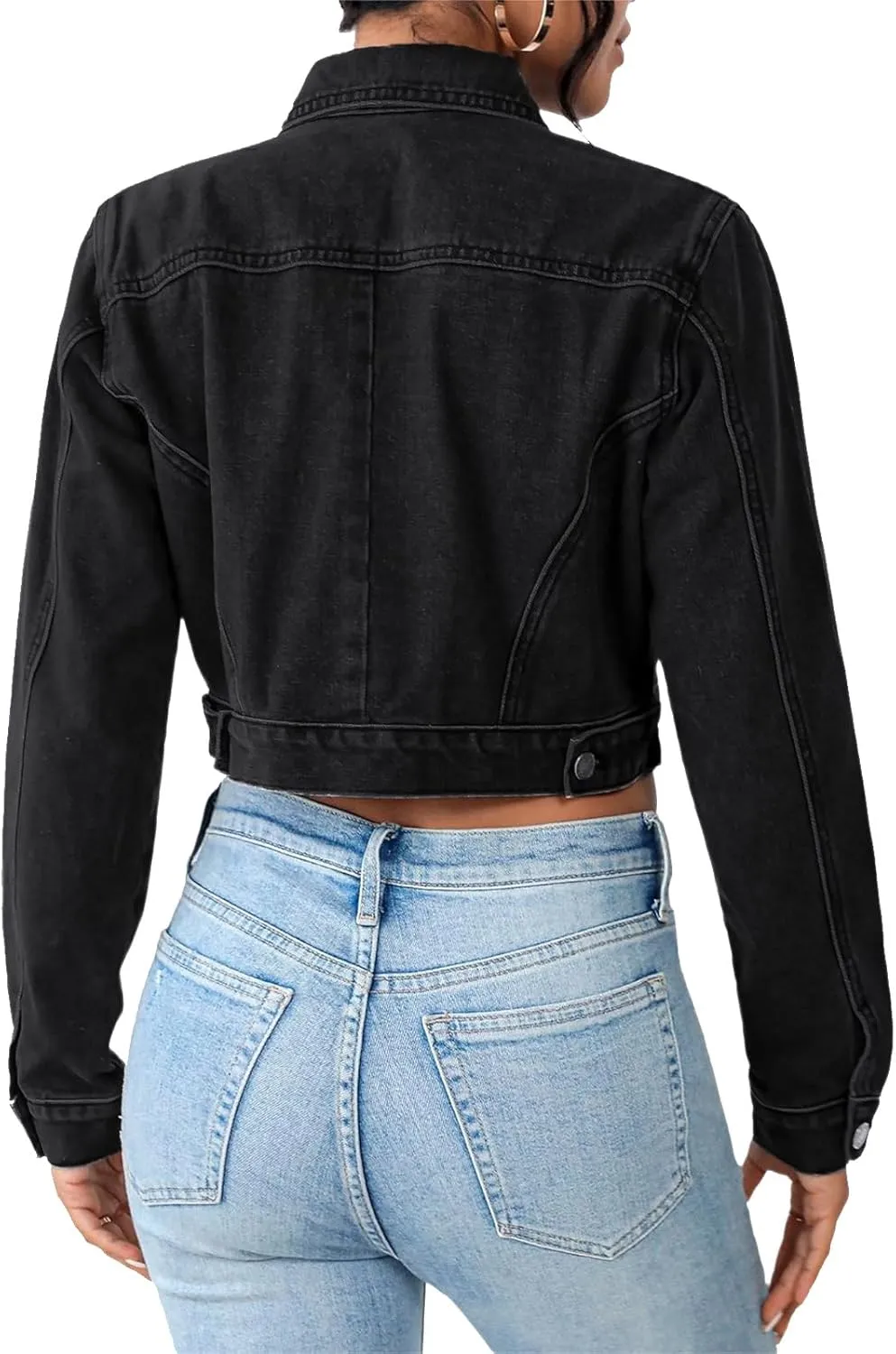 Cropped Jean Jacket for Women Long Sleeve Classic Casual Crop Top Denim Jackets Coat