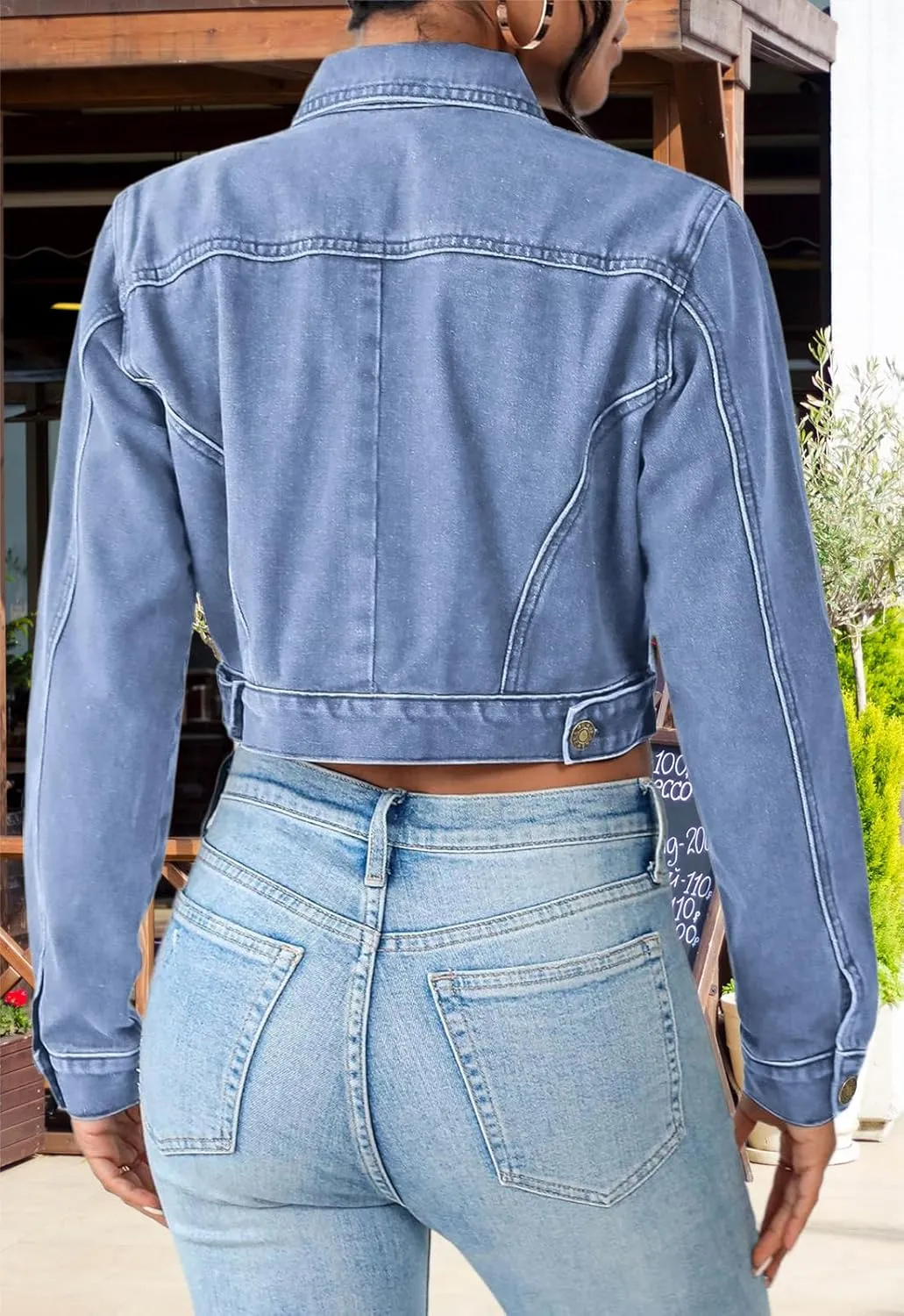 Cropped Jean Jacket for Women Long Sleeve Classic Casual Crop Top Denim Jackets Coat