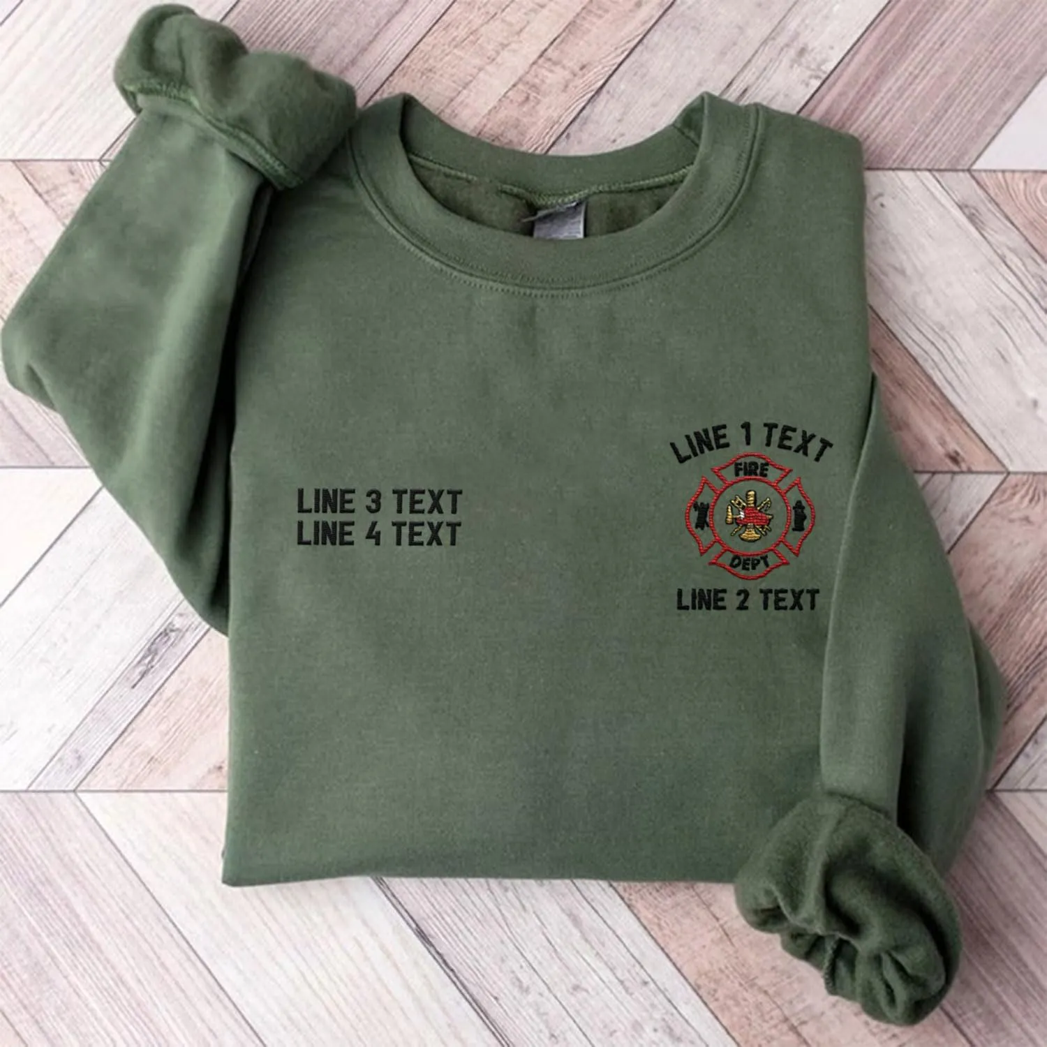 Custom Embroidered Firefighter T-Shirt Sweatshirt Hoodie Personalized Department Name Thin Red Line Flag Fireman Men Women