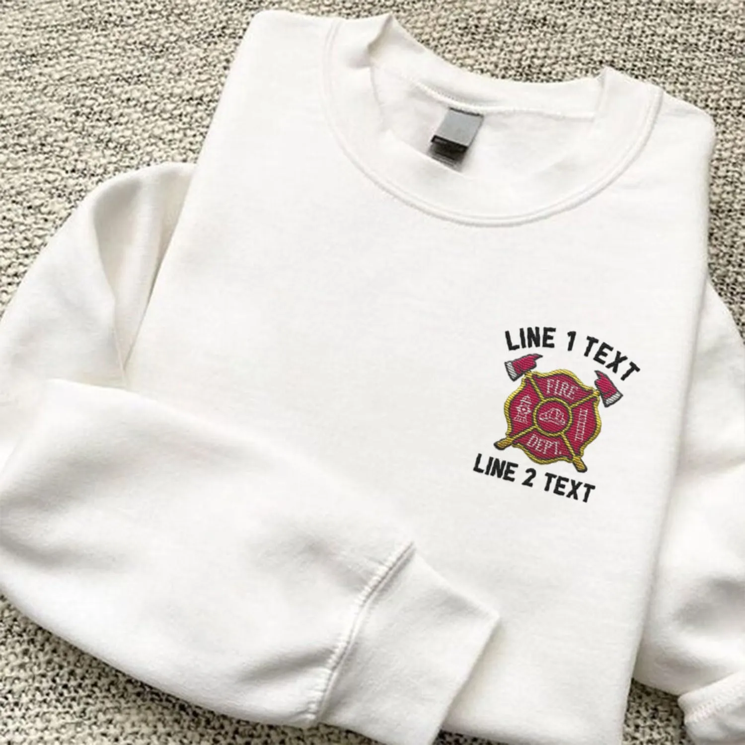 Custom Embroidered Firefighter T-Shirt Sweatshirt Hoodie Personalized Department Name Thin Red Line Flag Fireman Men Women