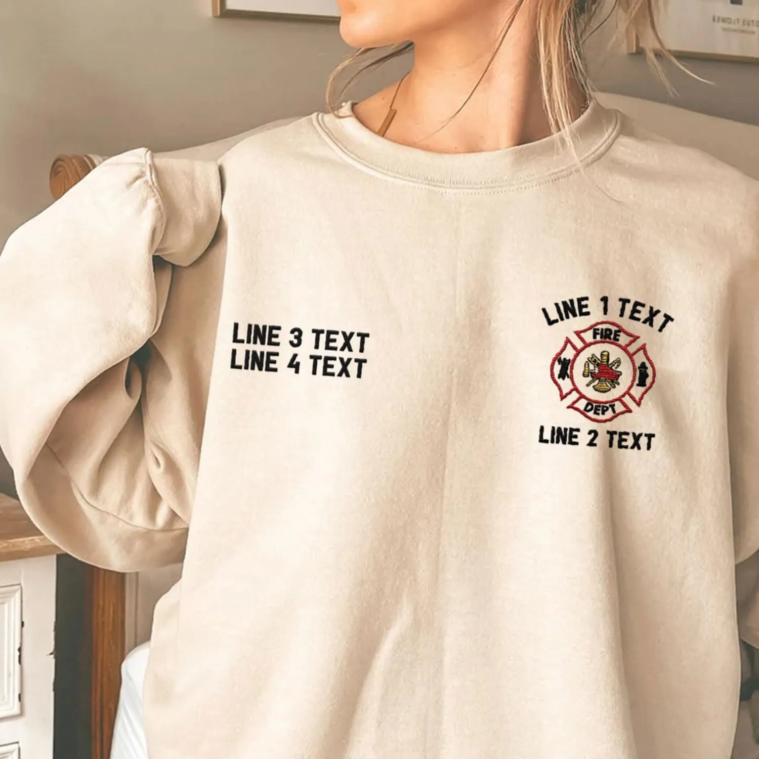 Custom Embroidered Firefighter T-Shirt Sweatshirt Hoodie Personalized Department Name Thin Red Line Flag Fireman Men Women