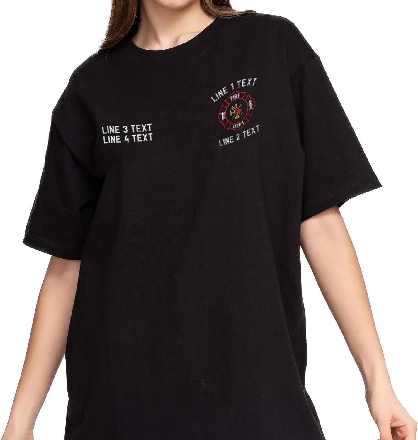 Custom Embroidered Firefighter T-Shirt Sweatshirt Hoodie Personalized Department Name Thin Red Line Flag Fireman Men Women