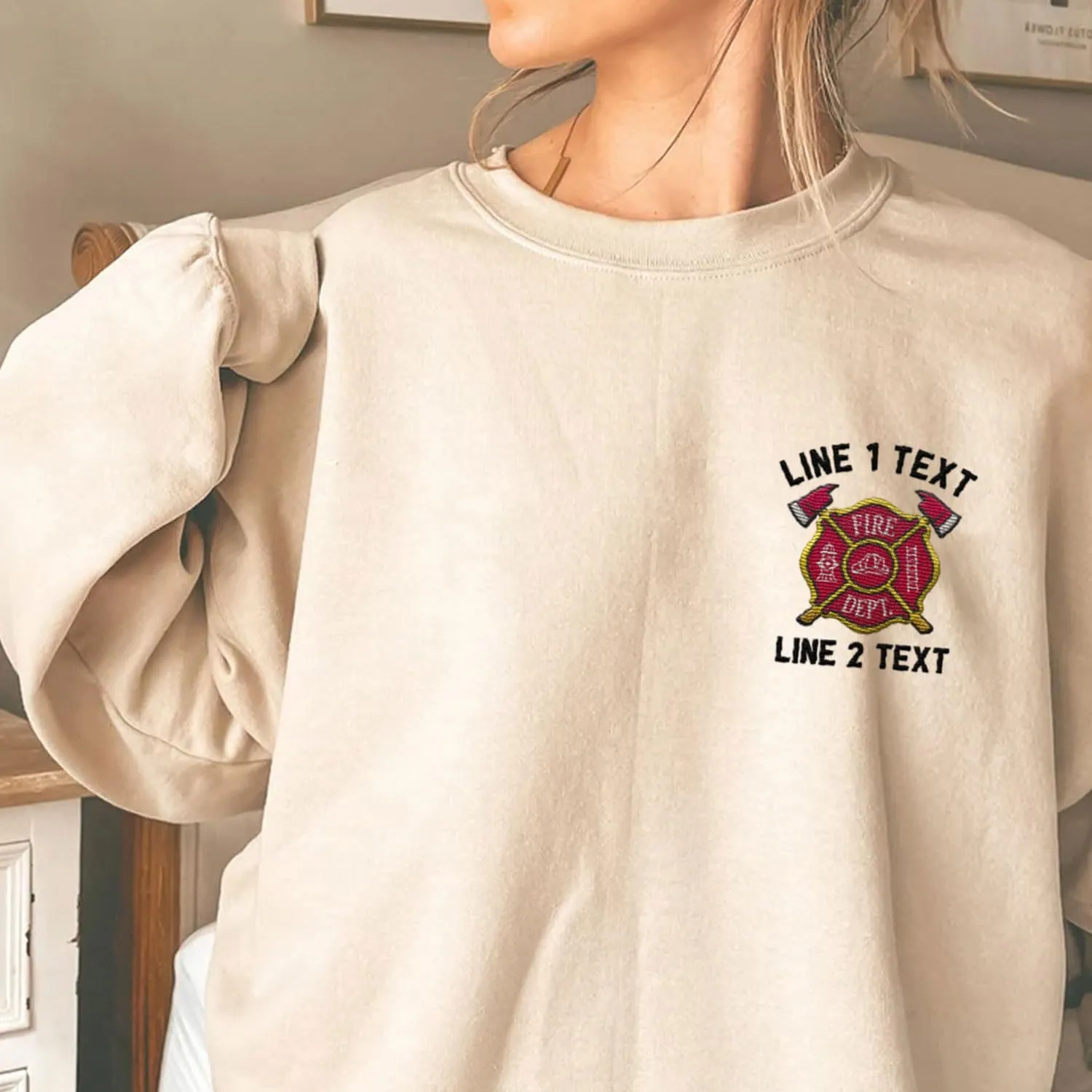 Custom Embroidered Firefighter T-Shirt Sweatshirt Hoodie Personalized Department Name Thin Red Line Flag Fireman Men Women