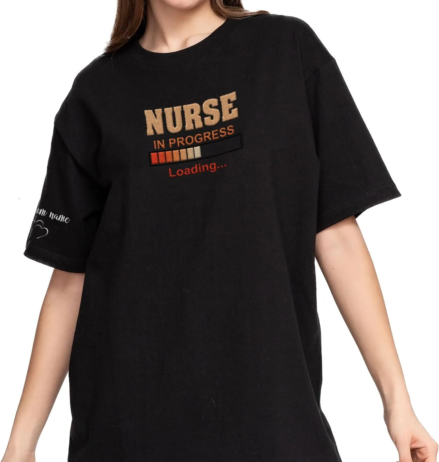 Custom Embroidered Nurse Sweatshirt Personalized Name Sleeve Gift for Women RN LPN CNA Cute Health Tee for School Medical