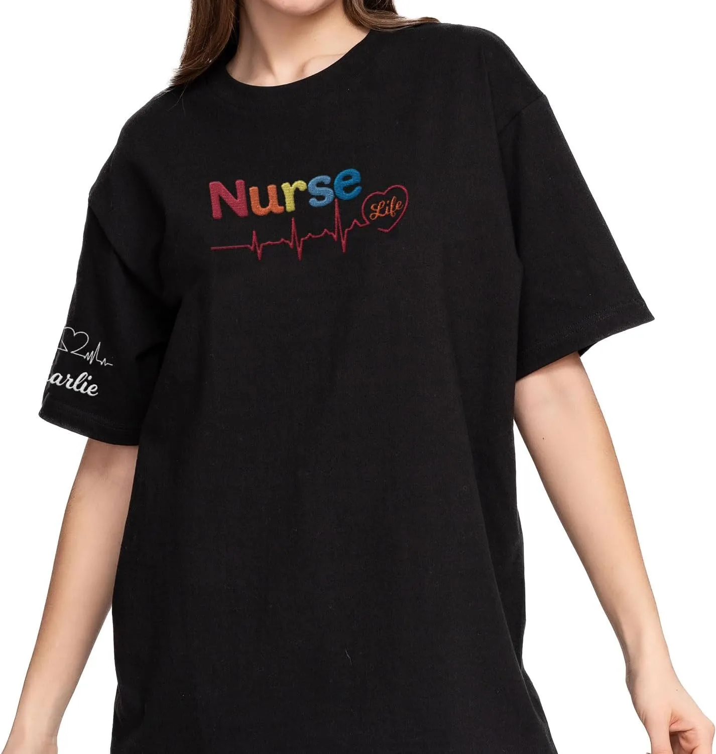 Custom Embroidered Nurse Sweatshirt Personalized Name Sleeve Gift for Women RN LPN CNA Cute Health Tee for School Medical