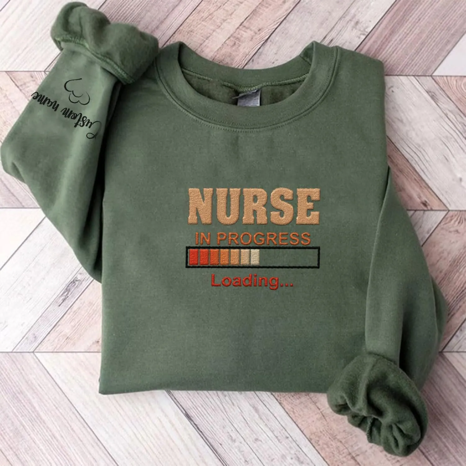 Custom Embroidered Nurse Sweatshirt Personalized Name Sleeve Gift for Women RN LPN CNA Cute Health Tee for School Medical