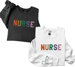 Custom Embroidered Nurse Sweatshirt Personalized Name Sleeve Gift for Women RN LPN CNA Cute Health Tee for School Medical