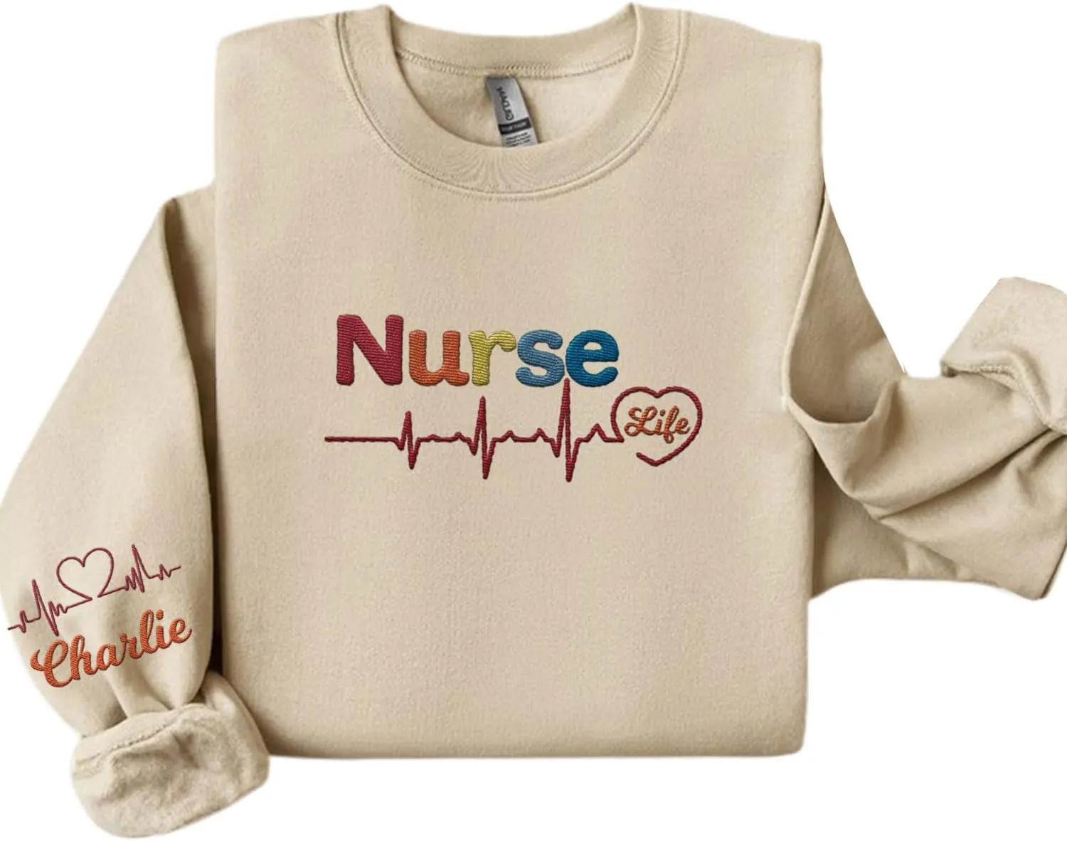 Custom Embroidered Nurse Sweatshirt Personalized Name Sleeve Gift for Women RN LPN CNA Cute Health Tee for School Medical