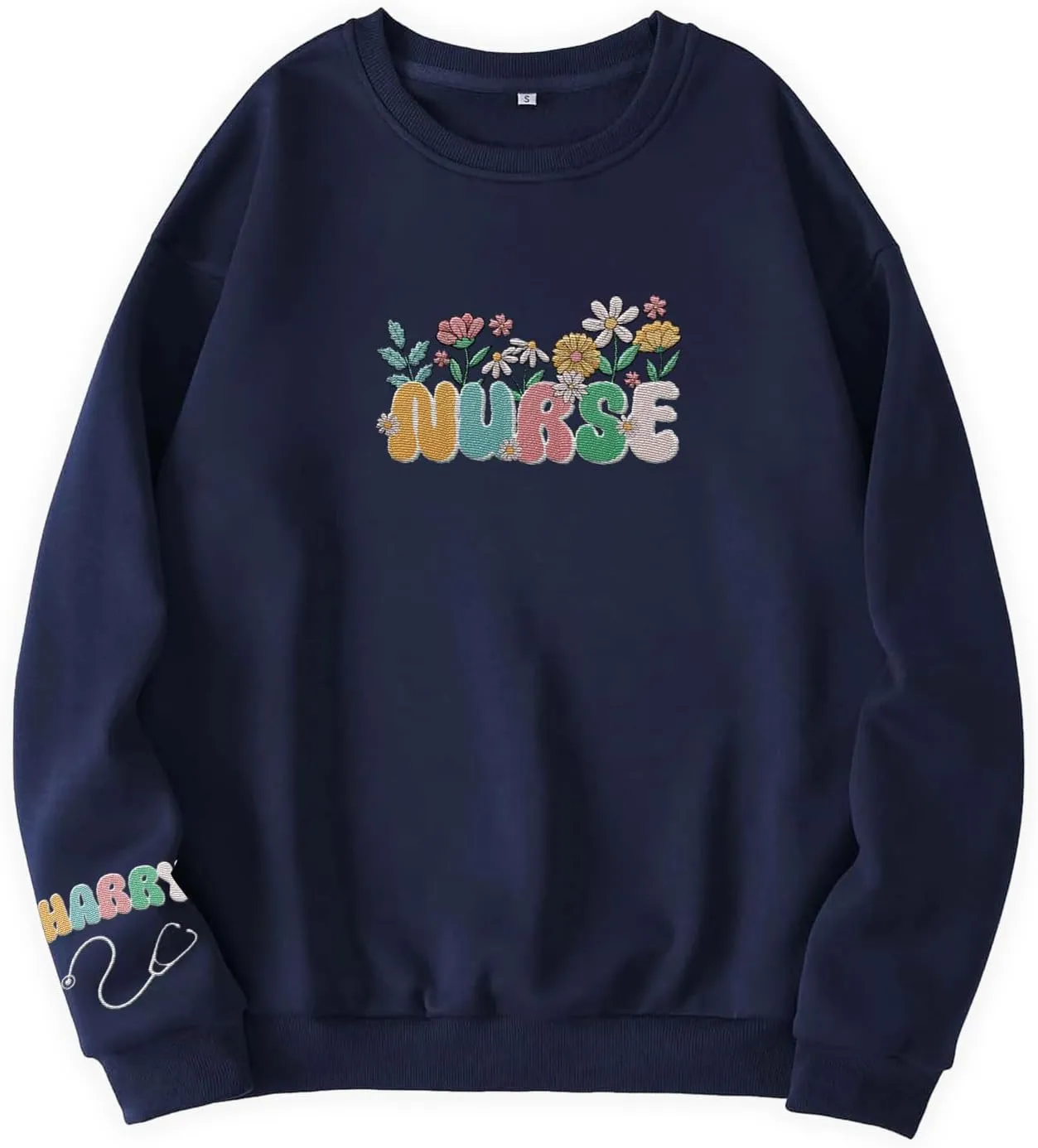 Custom Embroidered Nurse Sweatshirt Personalized Name Sleeve Gift for Women RN LPN CNA Cute Health Tee for School Medical
