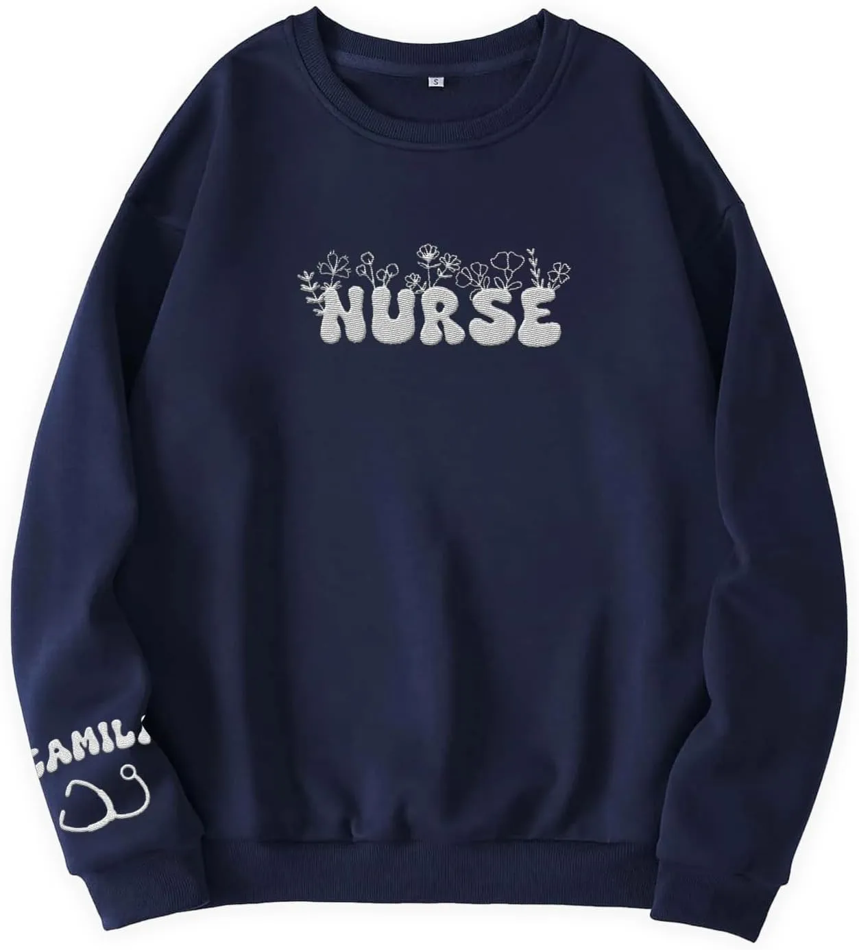 Custom Embroidered Nurse Sweatshirt Personalized Name Sleeve Gift for Women RN LPN CNA Cute Health Tee for School Medical