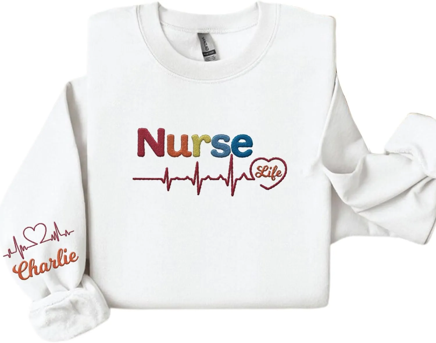 Custom Embroidered Nurse Sweatshirt Personalized Name Sleeve Gift for Women RN LPN CNA Cute Health Tee for School Medical