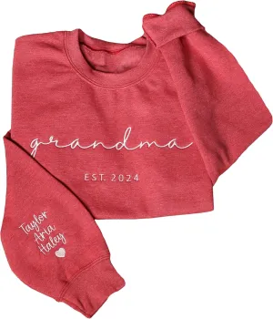 Custom Embroidered Sweatshirt for Grandma, Personalized Grandma Embroidered Sweatshirt & Hoodie with Kids Names Sleeve, Personalized Gifts for Mom