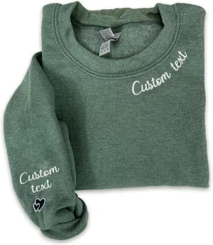 Custom Embroidered Sweatshirts and Hoodie Design Your Own, Mama Grandma or Any Text on Neckline Sweatshirt, Personalized Name on Sleeve, Embroidered Hoodie, Mothers Day Shirt, Christmas Sweatshirt