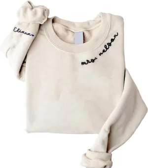 Custom Embroidered Sweatshirts Create Personalized Sweatshirts With Custom Text On Sleeves, Perfect As Unique Gifts For Mom, Family, Friends On Special Occasions, Embroidered Sweaters For Women