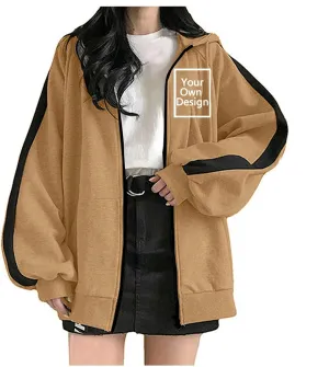 Custom Sweatshirt, Your Own Design Text/Photo/Image/Logo Women Front Printed Hoodies Zip Up Hooded Jacket