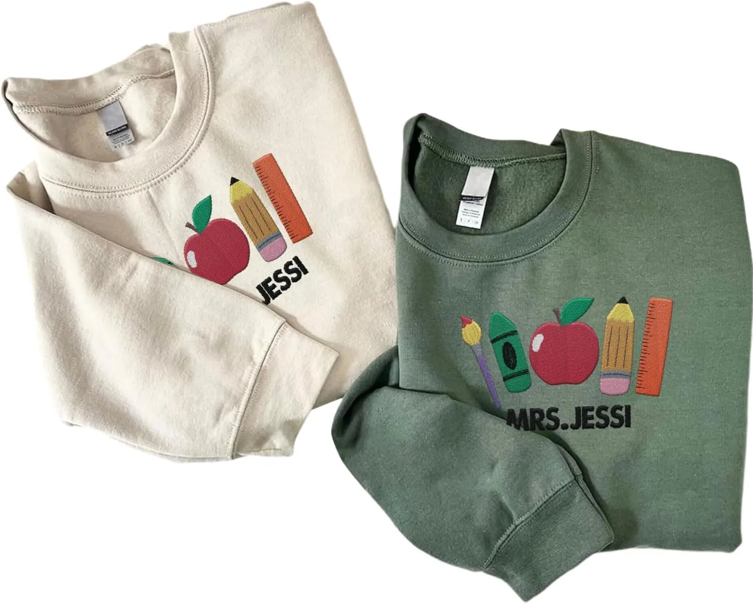 Custom Teacher Back to School Embroidered SweatShirt Gifts Preschool to Elementary ABCD Rainbow Pencil T-Shirts for Women Men