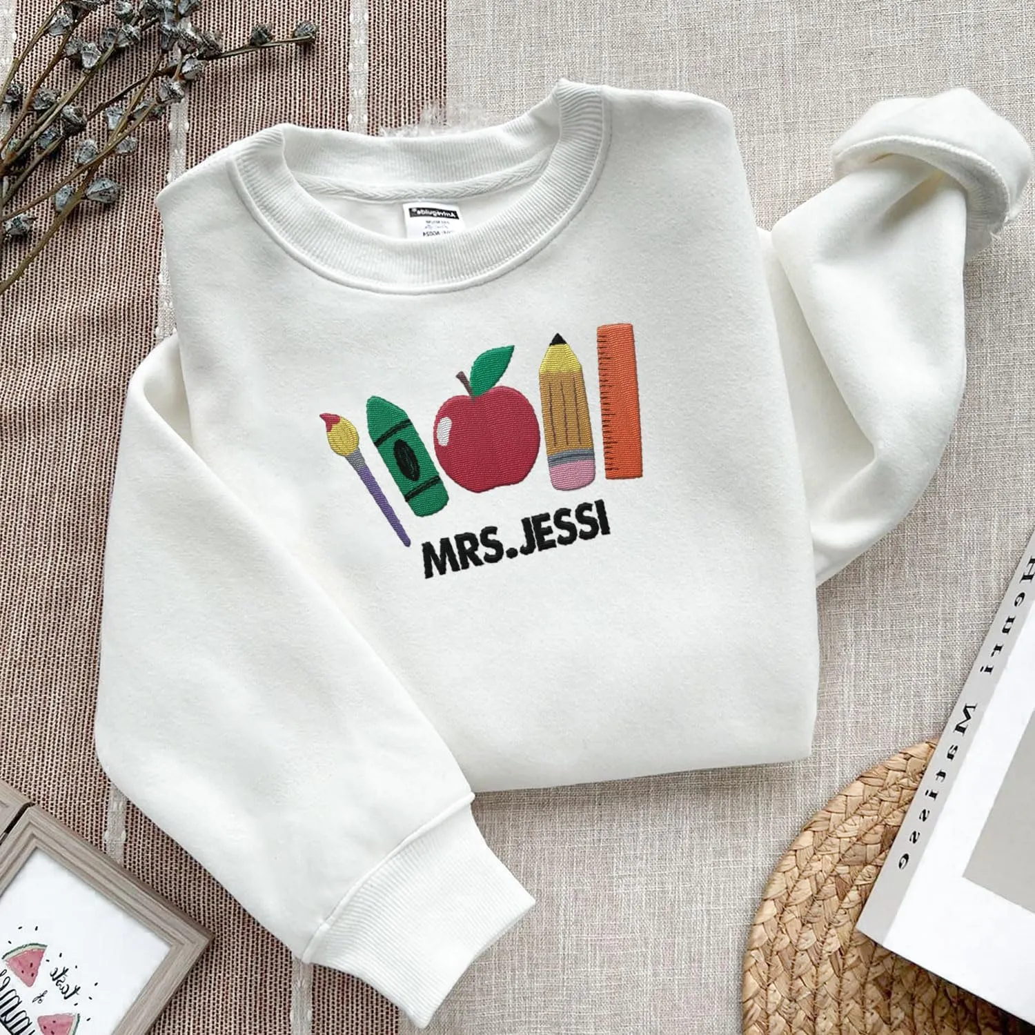 Custom Teacher Back to School Embroidered SweatShirt Gifts Preschool to Elementary ABCD Rainbow Pencil T-Shirts for Women Men