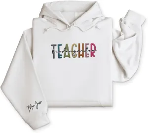 Custom Teacher Back to School Embroidered SweatShirt Gifts Preschool to Elementary ABCD Rainbow Pencil T-Shirts for Women Men