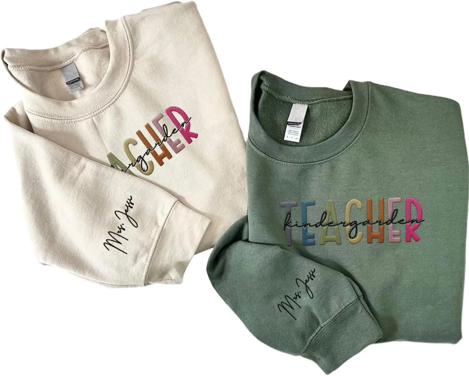 Custom Teacher Back to School Embroidered SweatShirt Gifts Preschool to Elementary ABCD Rainbow Pencil T-Shirts for Women Men