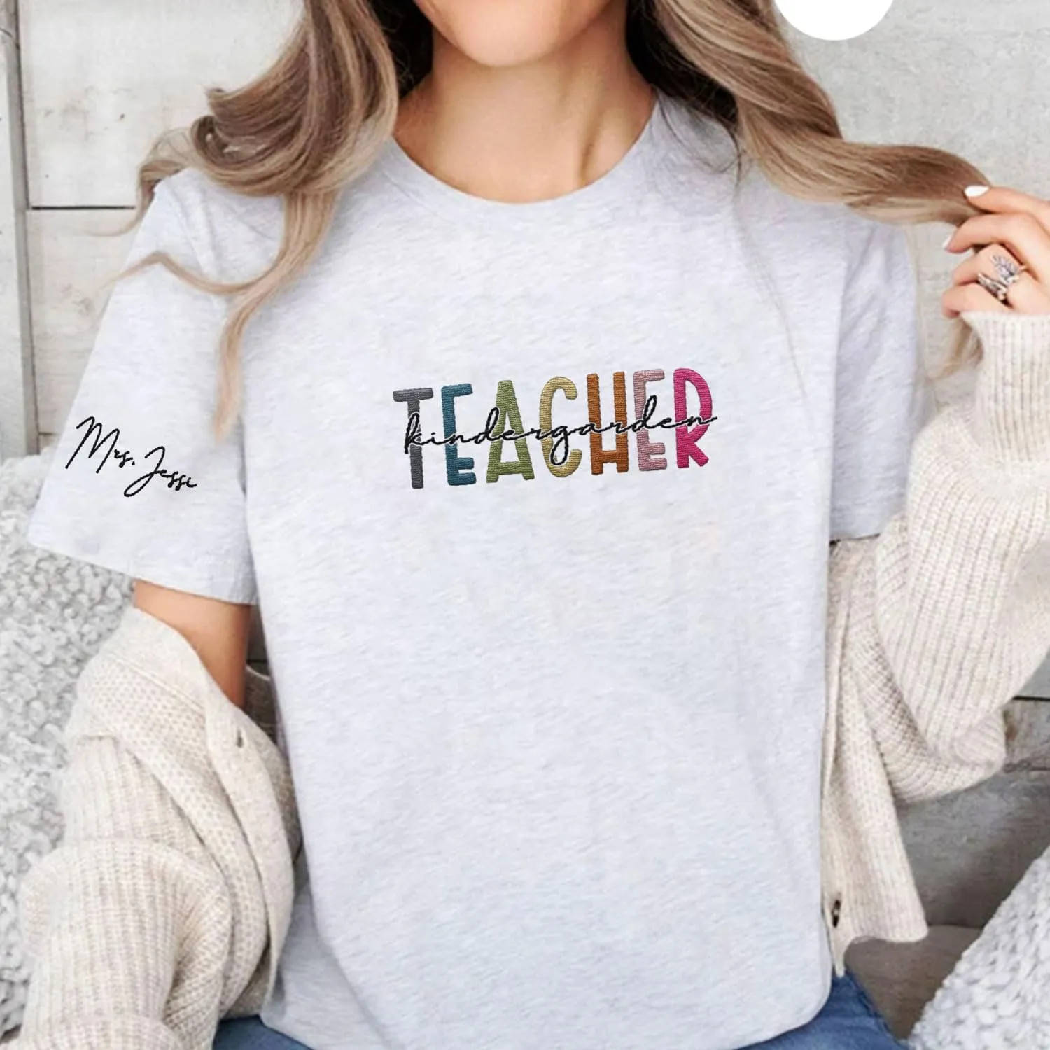 Custom Teacher Back to School Embroidered SweatShirt Gifts Preschool to Elementary ABCD Rainbow Pencil T-Shirts for Women Men